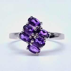 Sterling Silver Amethyst Cluster Ring 1.62 CTW Size 9 Designer Ring
